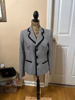 Black & White Textured Trimmed Women's Blazer